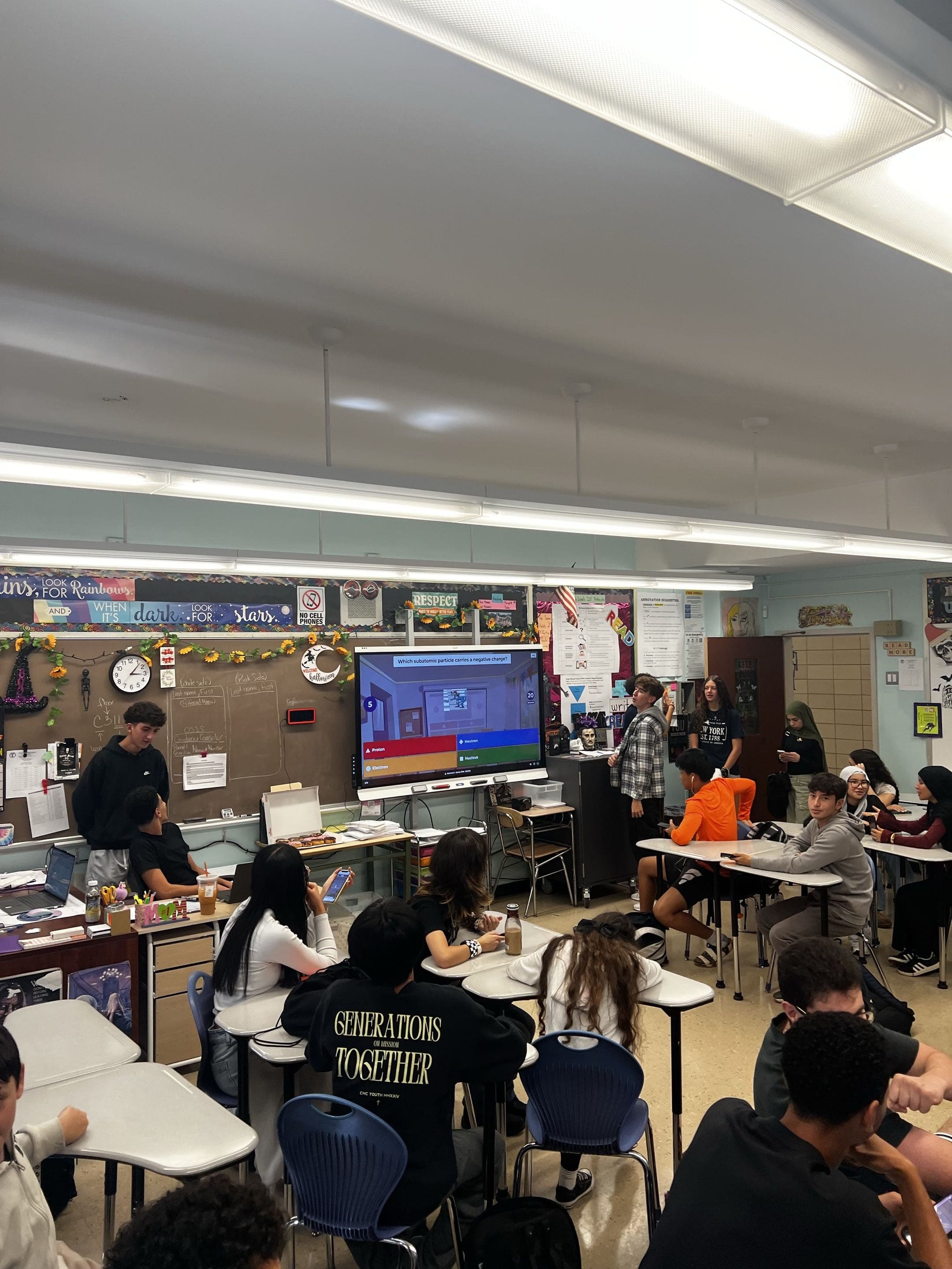 Students participating in a chemistry Kahoot review activity
